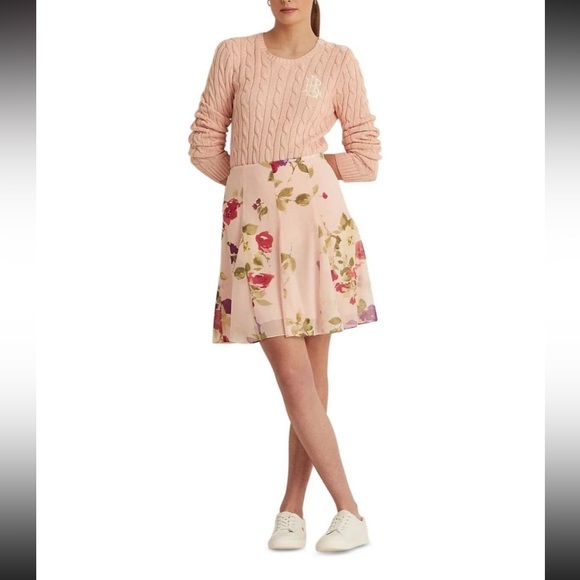 Ralph Lauren Black Label Dresses & Skirts - NWT Lauren Ralph Lauren Pink Chiffon Floral Print Skirt Womens size 10